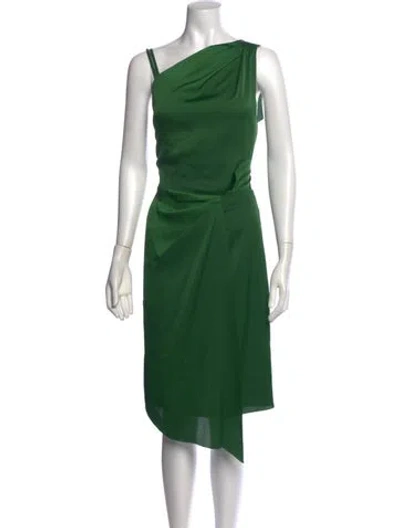Pre-owned Reiss One-shoulder Knee-length Dress In Green