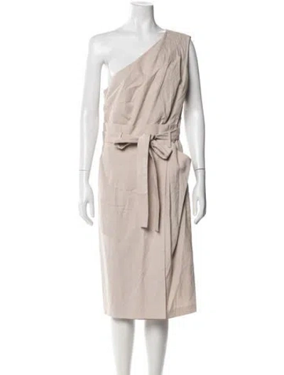Pre-owned Reiss One-shoulder Knee-length Dress W/ Tags In Neutral