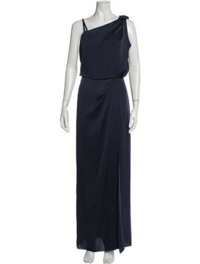 Pre-owned Reiss One-shoulder Long Dress In Blue