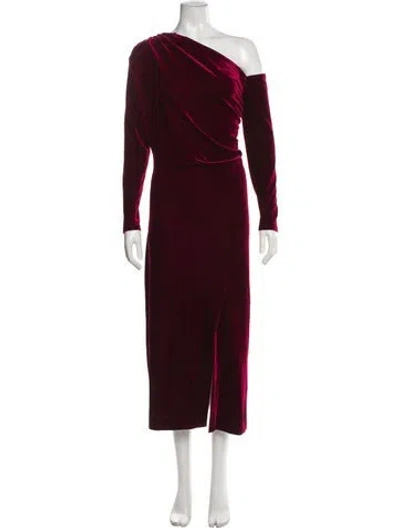 Pre-owned Reiss One-shoulder Long Dress In Burgundy