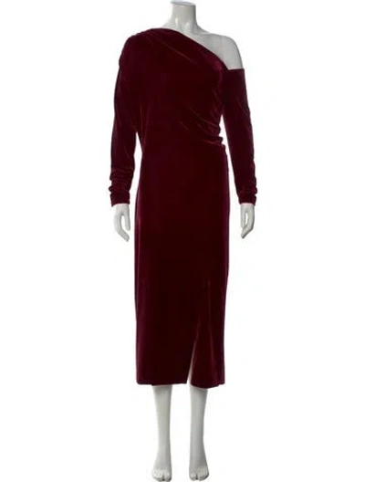 Pre-owned Reiss One-shoulder Long Dress In Burgundy
