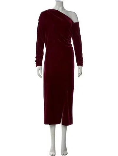 Pre-owned Reiss One-shoulder Long Dress In Burgundy