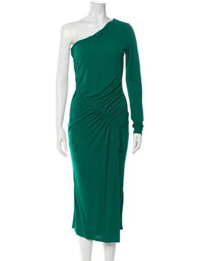 Pre-owned Reiss One-shoulder Long Dress In Green