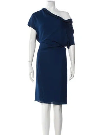 Pre-owned Reiss One-shoulder Midi Length Dress In Blue