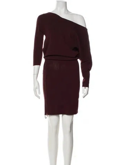 Pre-owned Reiss One-shoulder Midi Length Dress In Burgundy