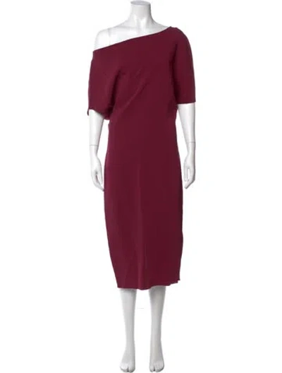 Pre-owned Reiss One-shoulder Midi Length Dress In Burgundy