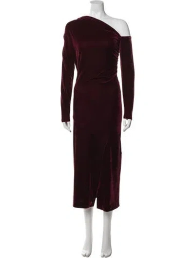 Pre-owned Reiss One-shoulder Midi Length Dress In Burgundy