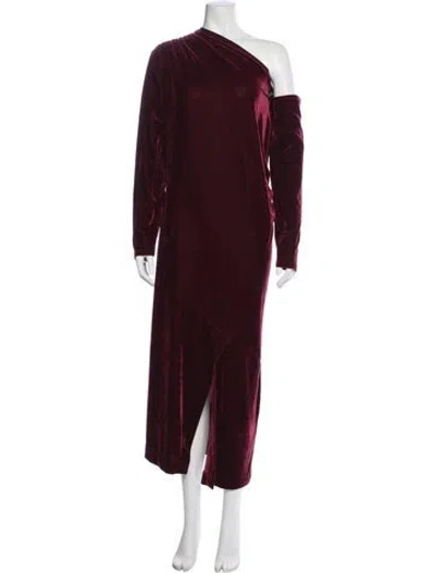 Pre-owned Reiss One-shoulder Midi Length Dress In Burgundy