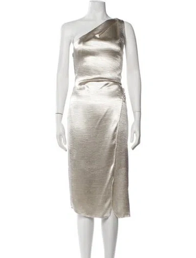 Pre-owned Reiss One-shoulder Midi Length Dress In Neutral