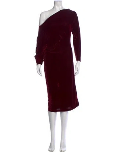 Pre-owned Reiss One-shoulder Midi Length Dress W/ Tags In Burgundy