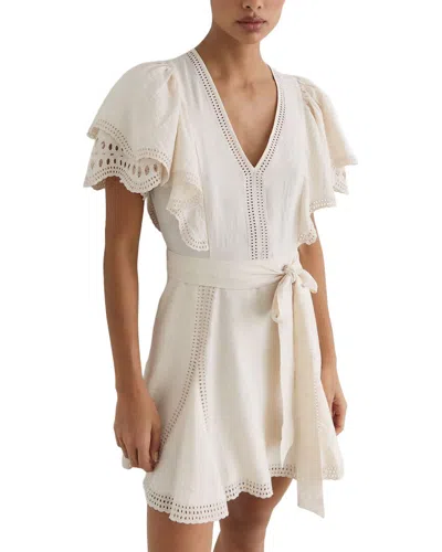 Reiss Opal Broderie Anglaise Belted Linen-blend Flippy Dress In Neutral
