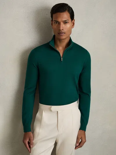 Reiss Opal Green Blackhall Merino Wool Half-zip Funnel Neck Jumper