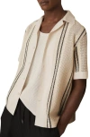 Reiss Mens Off White Navy Opal Striped Cotton-blend Shirt