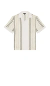 Reiss Mens Off White Navy Opal Striped Cotton-blend Shirt