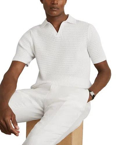 Reiss Open Collar Textured Polo Shirt In White