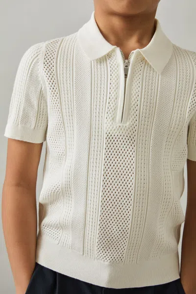 Reiss Optic White 3-9 Yrs Textured-knit Half-zip Polo Shirt