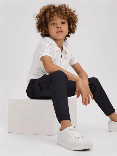 Reiss Optic White 9-13 Yrs Textured Half-zip Polo T-shirt