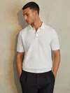 Reiss Optic White Lupton Cotton Textured Press-stud Polo Shirt