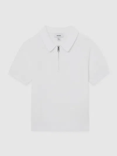 Reiss Kids'  Optic White Estate 13-14 Yrs Textured-knit Half-zip Polo Shirt