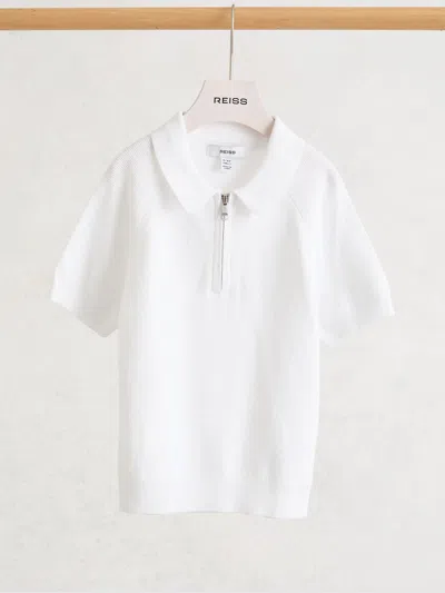 Reiss Kids'  Optic White Estate 3-9 Yrs Textured-knit Half-zip Polo Shirt