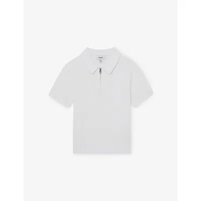 Reiss Kids' Optic White Estate Half-zip Knitted Polo Shirt 9-13