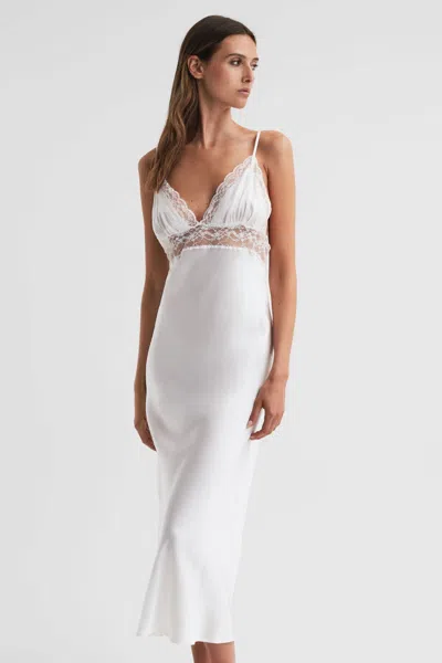 Reiss Optic White Maison Silk Lace Midi Dress