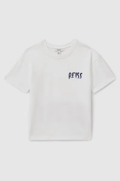 Reiss Optic White/navy 13-14 Yrs Cotton-jersey Logo-print T-shirt In Optic White/navy