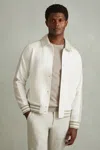 Reiss Optic White/soft Grey Melange Arnold Hybrid Interlock Jersey Bomber Jacket In Optic White/soft Grey Melange