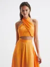 Reiss Orange Cropped Halter Occasion Top