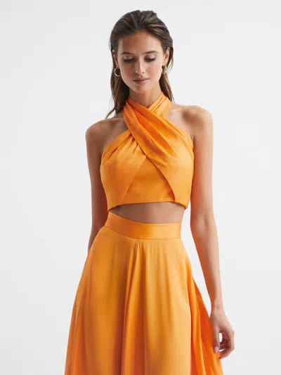 Reiss Orange Cropped Halter Occasion Top