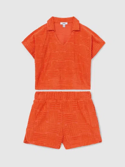 Reiss Orange Cyri 13-14 Yrs Towelling Shirt And Shorts Set