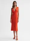 Reiss Orange Fitted Wrap Design Midi Dress In Red
