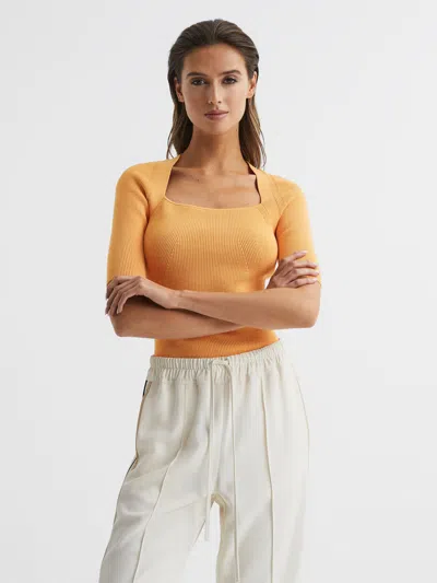 Reiss Orange Square Neck Ribbed Top