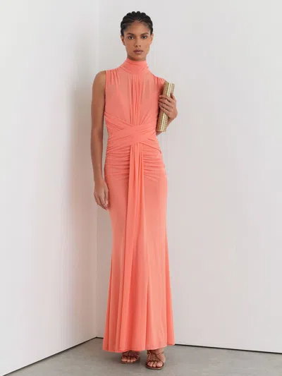 Reiss Orange Starla Petite Sheer Ruched Sleeveless Maxi Dress In Pink