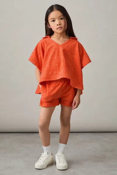 Reiss Kids' Orange Towelling Shirt And Shorts Set