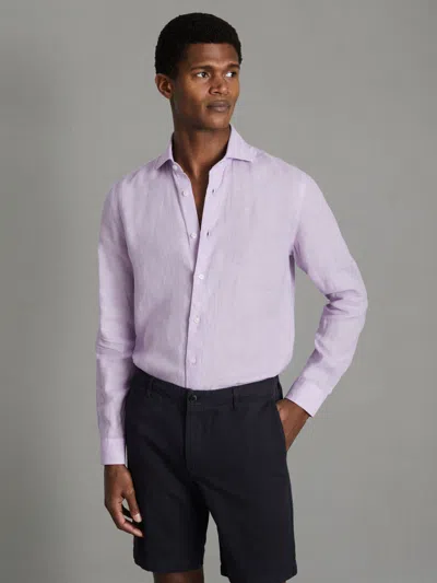 Reiss Orchid Linen Button-through Shirt In Purple