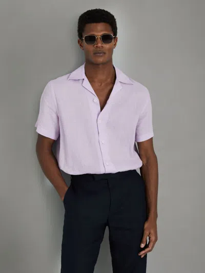 Reiss Beldi Cuban Collar Linen Top In Purple