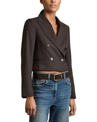 Reiss Orianna Cropped Wool-blend Blazer In Brown