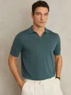 Reiss Orion Blue Merino Wool Open Collar Polo Shirt