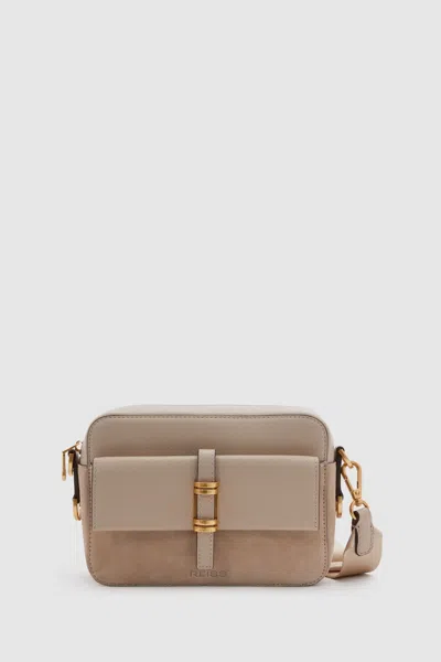 Reiss Orla - Taupe Leather Suede Camera Bag,
