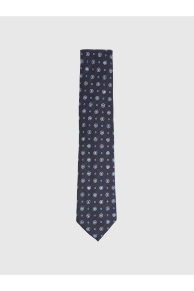 Reiss Orvieto - Navy Cotton Silk Medallion Design Tie, In Blue