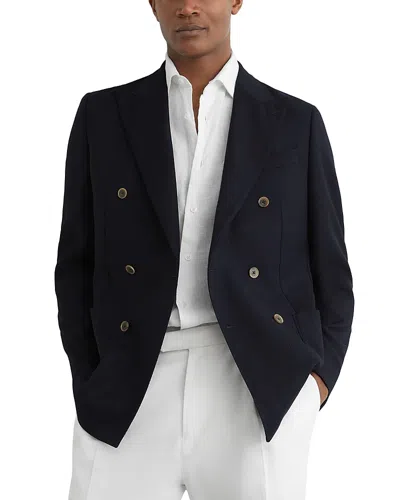 Reiss Osteria Tailored Fit Double Breasted Peak Herringbone Blazer In Black