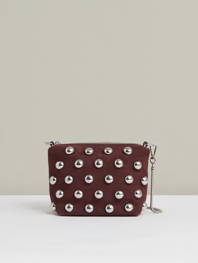 Reiss Oxblood Suede Studded Shoulder Bag In Burgundy