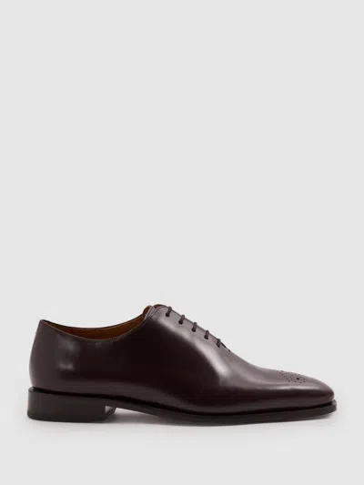 Reiss Oxblood Mead Brogue Leather Brogue Detail Lace-up Shoes In Burgundy
