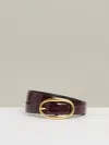 Reiss Womens Chocolate Drew Oval-buckle Patent-leather Belt In Brown