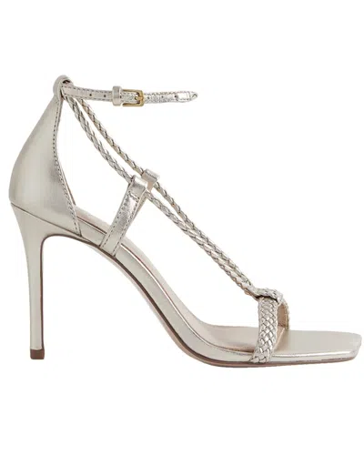 Reiss Paige Leather Plait Strap Heel Sandal In Silver