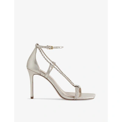 Reiss Womens Gold Paige Plaited-strap Leather Heeled Sandals