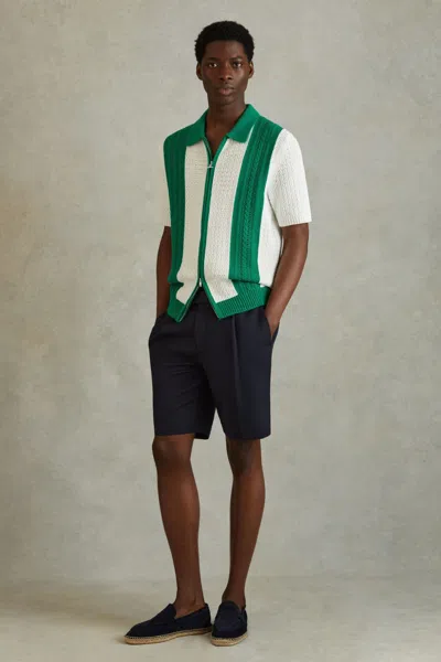 Reiss Painter - White/bright Green Crochet Zip-front Shirt, Xxl