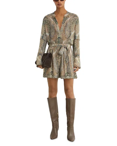 Reiss Paisley Belted Romper In Blue
