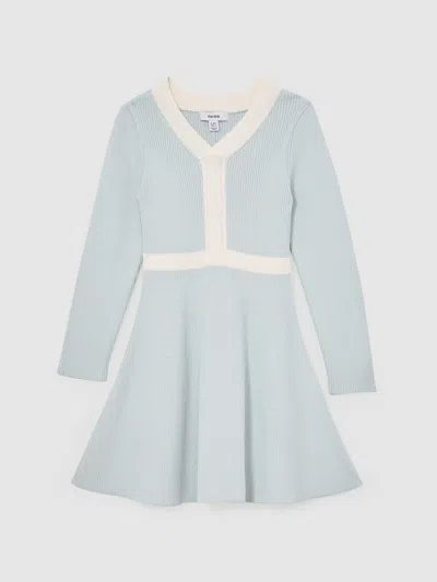 Reiss Pale Blue Alma 13-14 Yrs Craft-stitch Rib-knit Dress